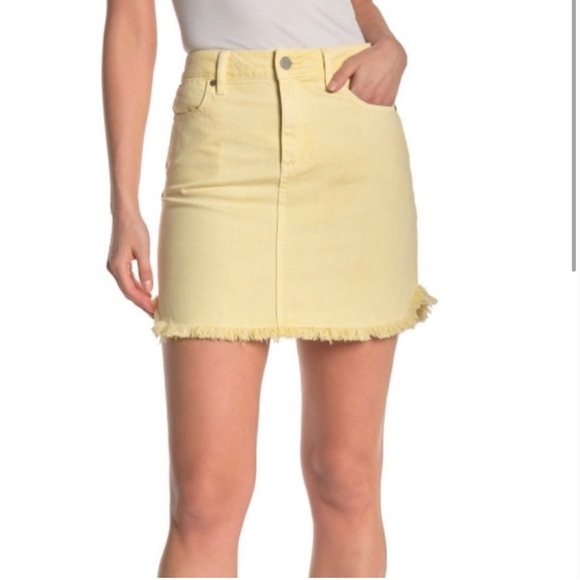Paige Aideen high waisted butter yellow Denim Skirt with Button Fly - Picture 3 of 7